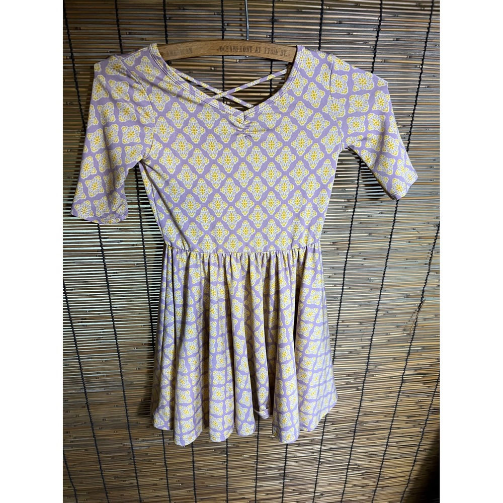 DotDotSmile Size 5/6 Dress Purple Yellow Geometric Floral Strappy Back Skater